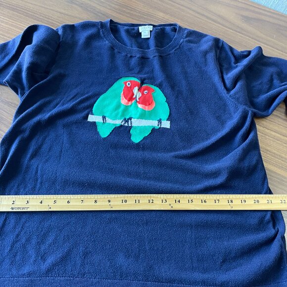 JCrew Womens XXL LOVE BIRDS Sweater Navy Lovebirds Sweater Fall 2017 Thin Sweate - Picture 10 of 15